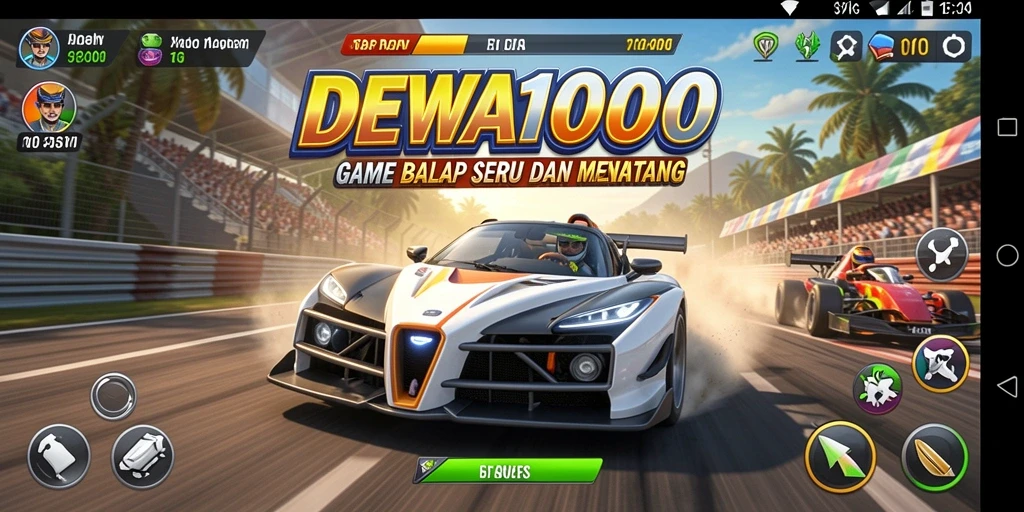 Tangkapan layar DEWA1000 menunjukkan aksi balap yang mengasyikkan.