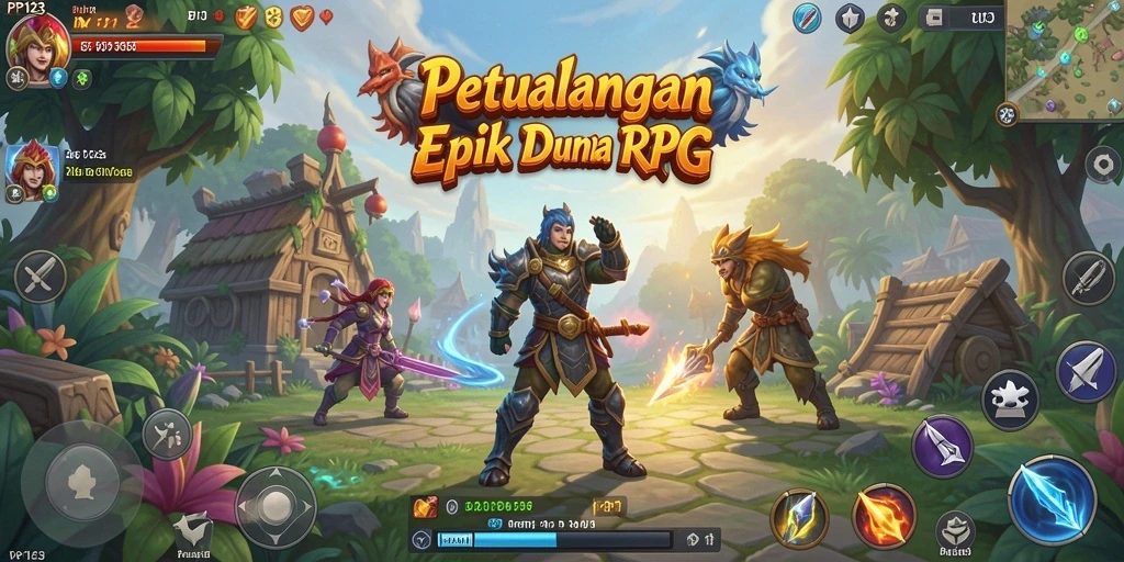Screenshot tampilan gameplay RPG yang epik dan mendebarkan.