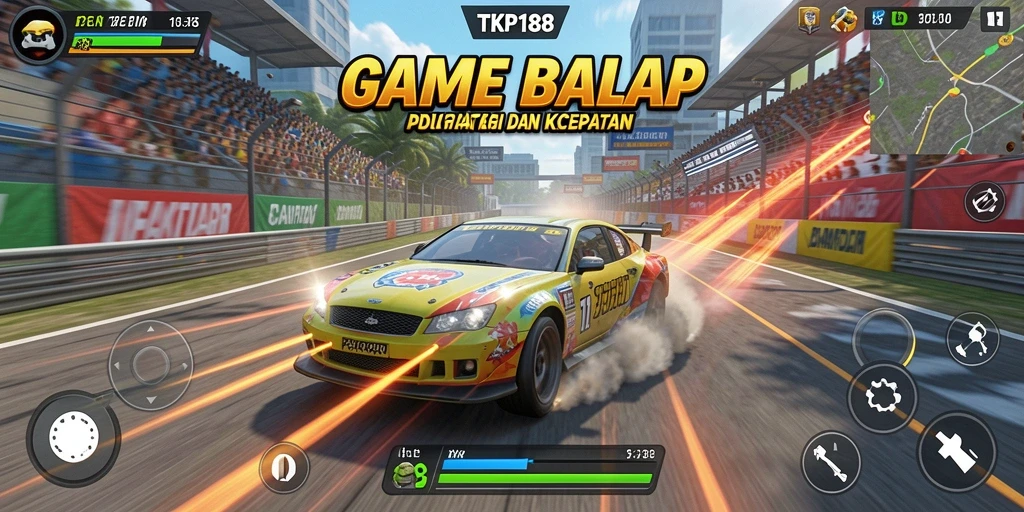 Tampilan gameplay TKP188 dengan insiden balapan yang mendebarkan.