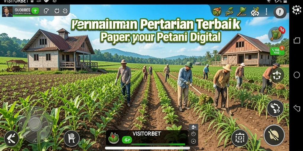 Tampilan gameplay <strong>VISITORBET</strong> yang menampilkan ladang tanaman yang subur dan interaksi pemain.